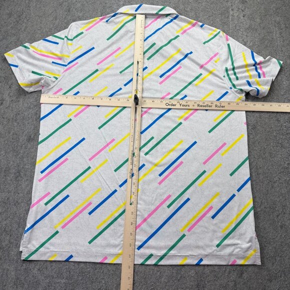 Chubbies Performance Polo Shirt Men L White Green Pink Blue Striped Stretch - Picture 9 of 13